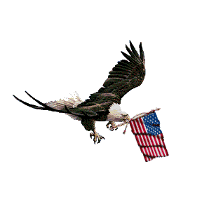 Eagle flying with flag